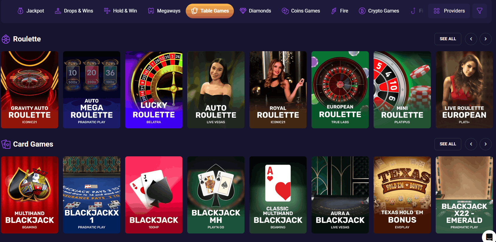 Spirit Casino table games