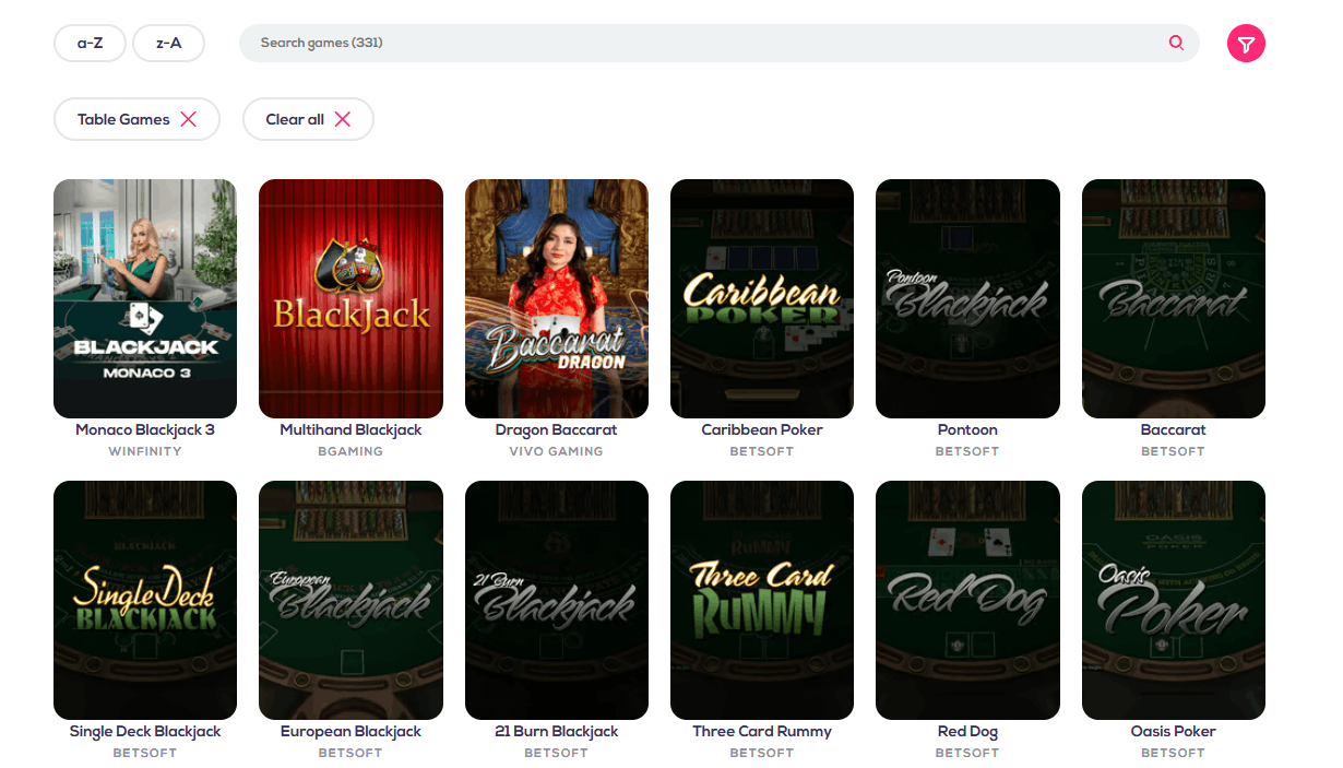 Wild Fortune casino table games