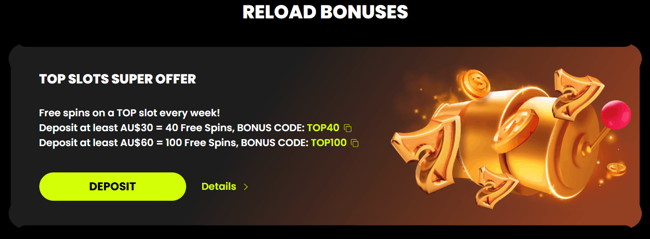 Spin Samurai free spins reload bonus