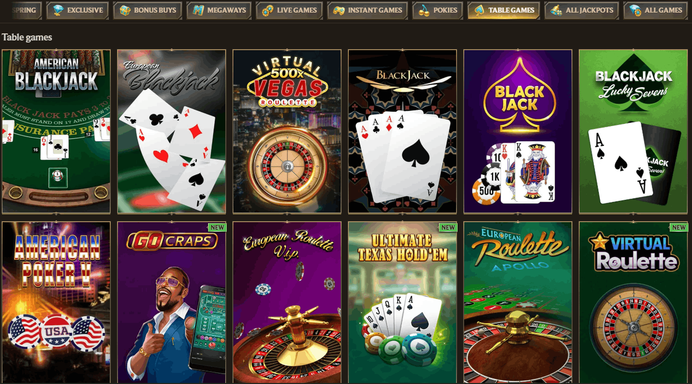 Realz Casino table games