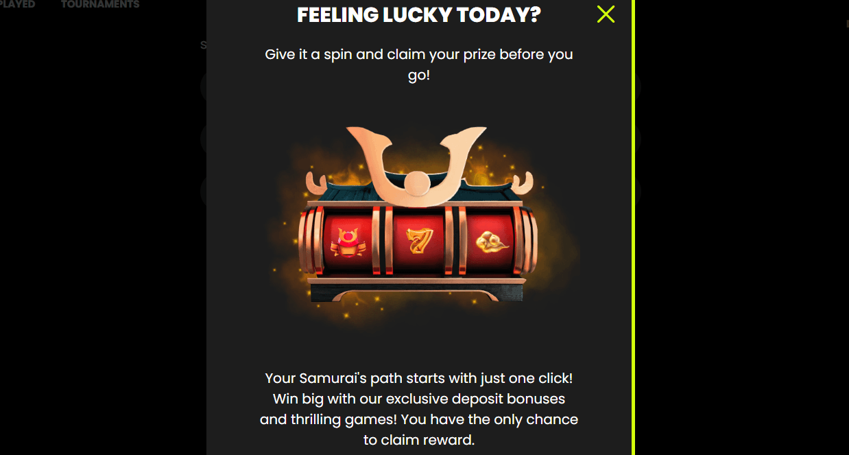 Spin Samurai spin to win a prize