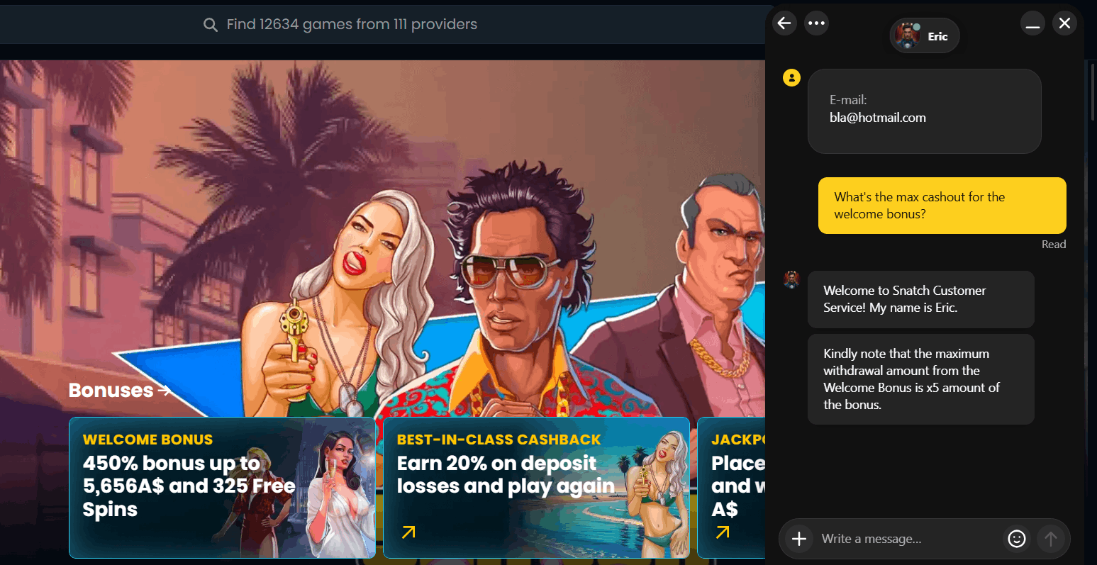 Snatch Casino customer support