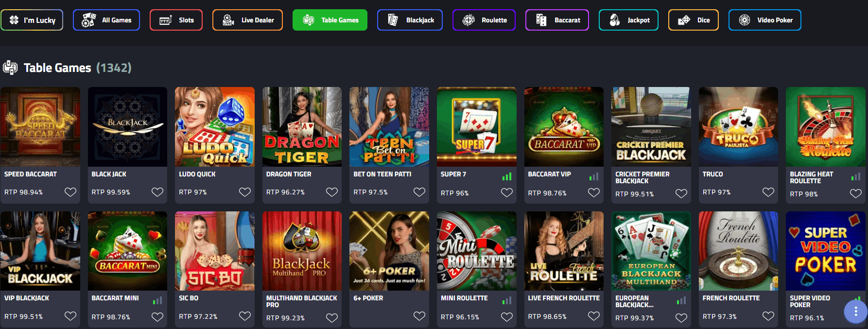 mBit Casino table games