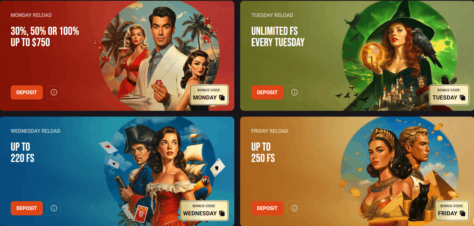 HollyWin casino weekly reload bonuses