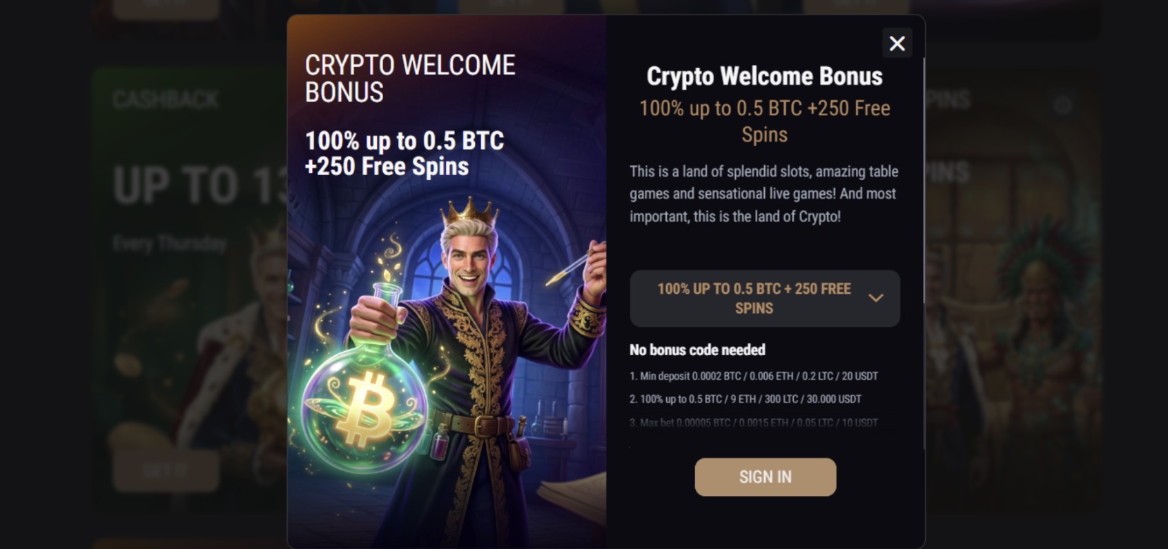King Billy Casino crypto welcome bonus
