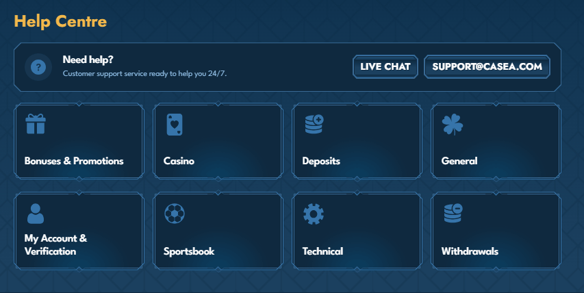 Casea Casino help centre