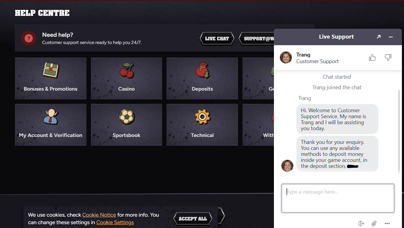 Wintino Casino customer support
