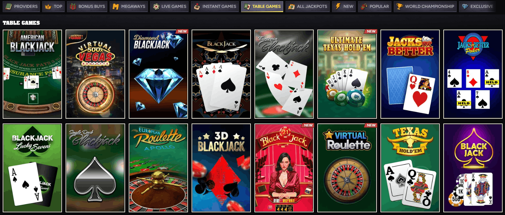 Wintino Casino table games