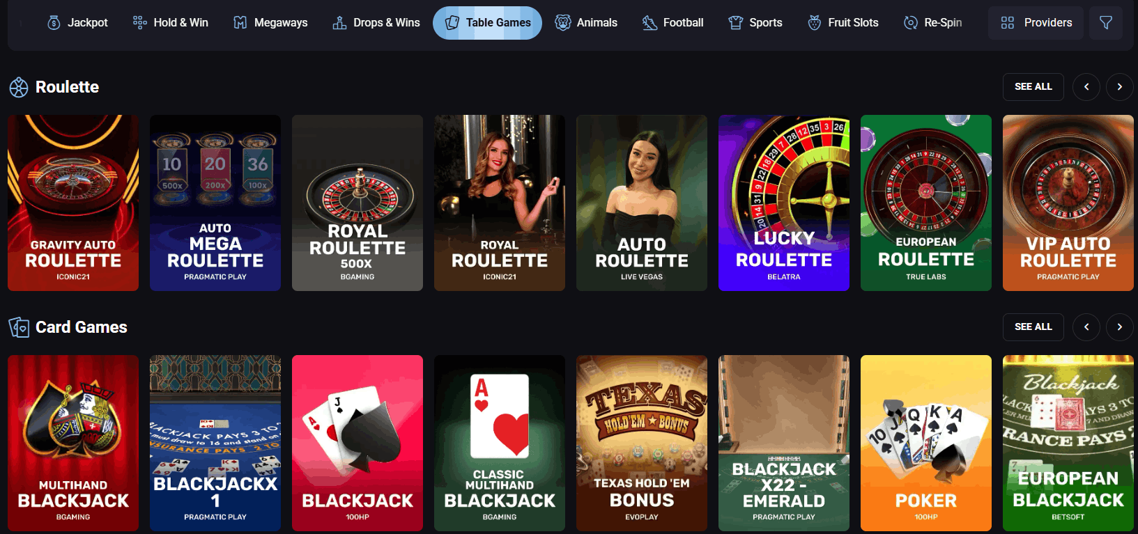 SlotLounge table games