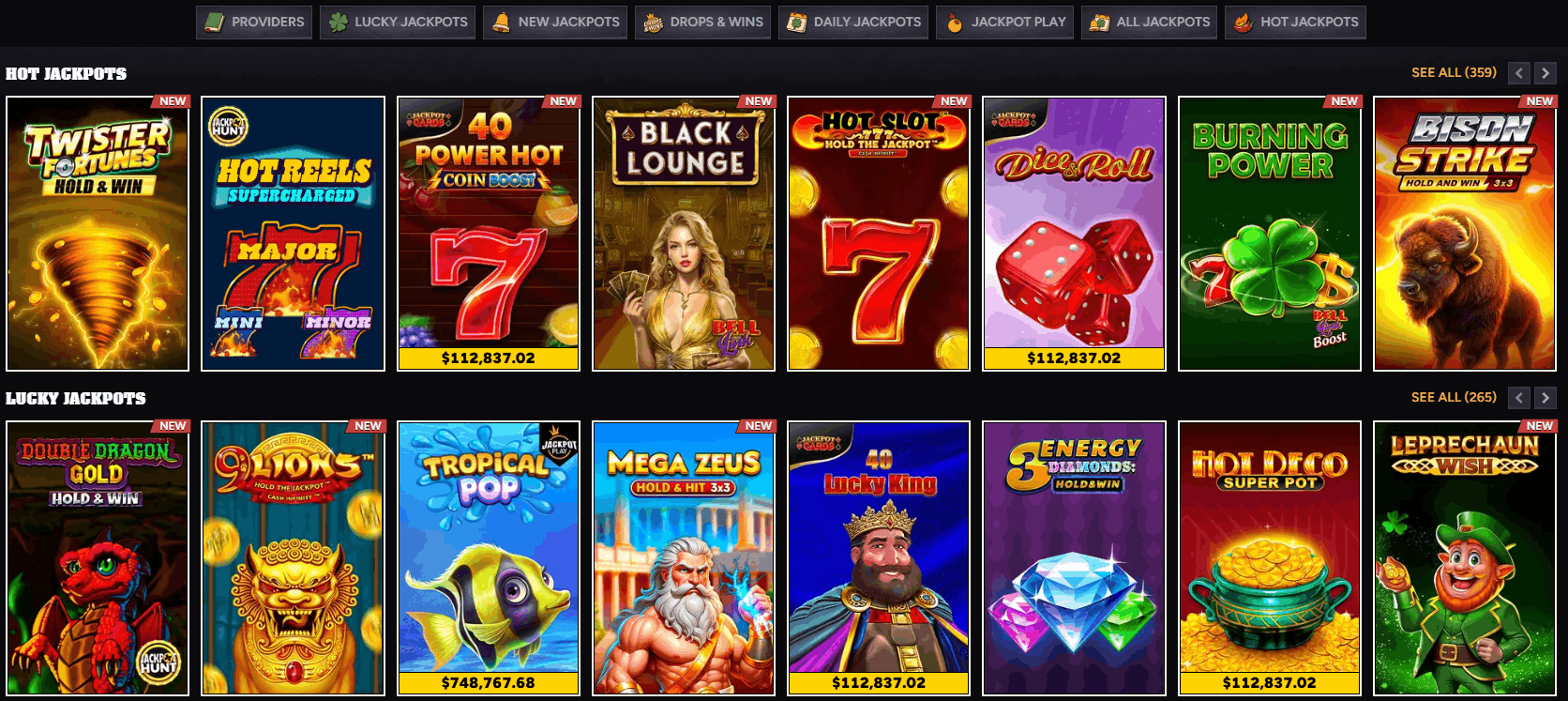 Wintino Casino jackpots
