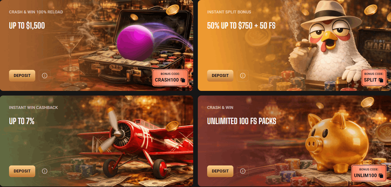 SlotMafia casino instant win bonuses