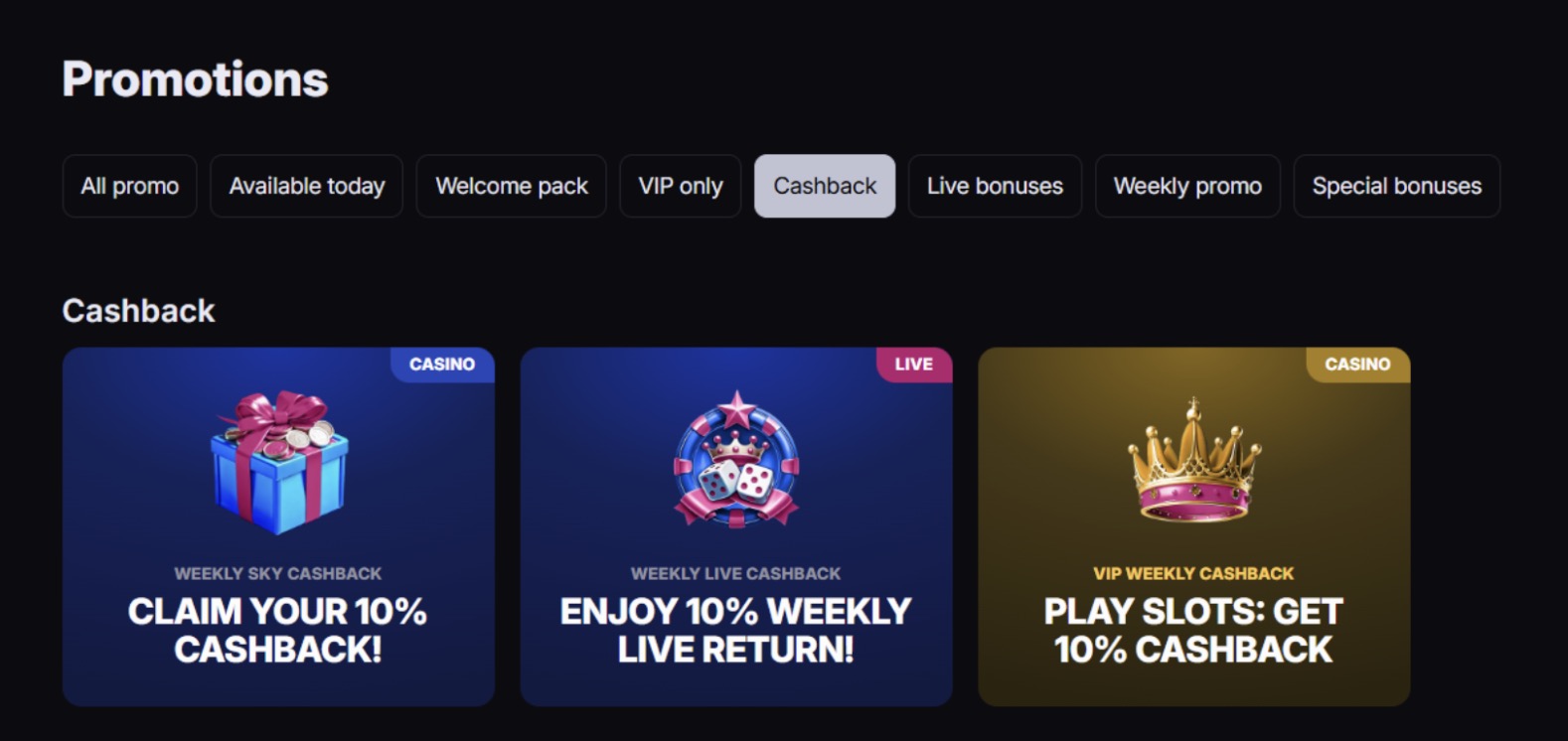 SkyCrown cashback offers