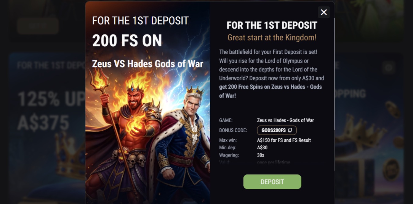 King Billy: 200 Free Spins on 1st Deposit