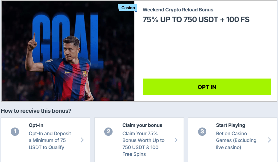 Zoccer Casino weekend crypto reload bonus