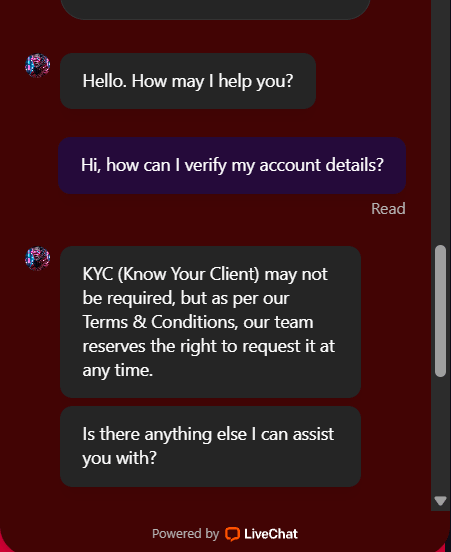 Ybets Casino customer support chat
