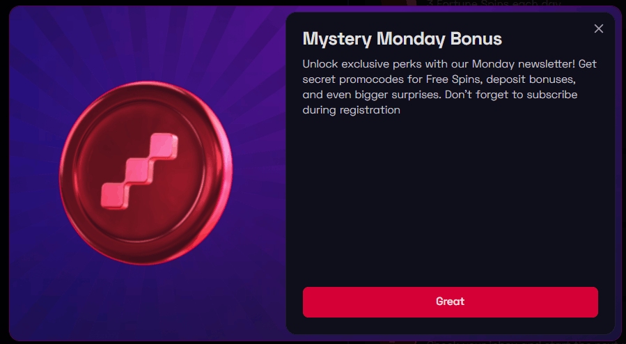 Ybets Casino Monday Mystery bonus