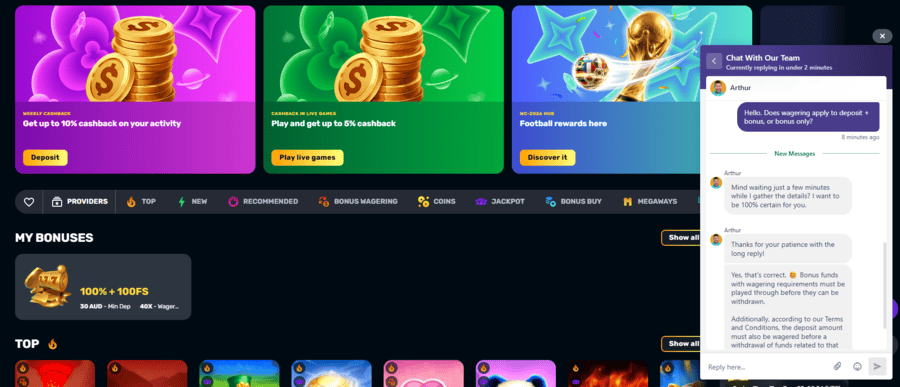 Rocketplay Casino support chat