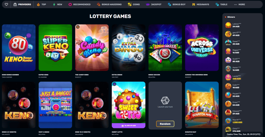 Rocketplay Casino lottery games