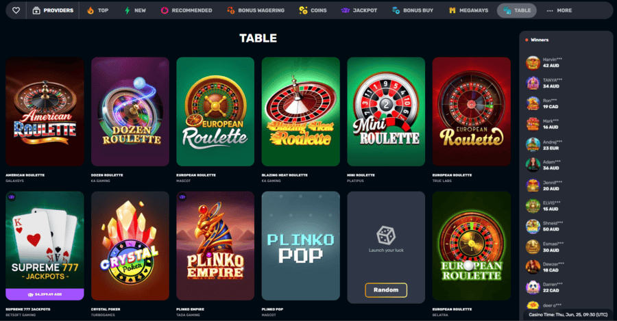 Rocketplay Casino table games