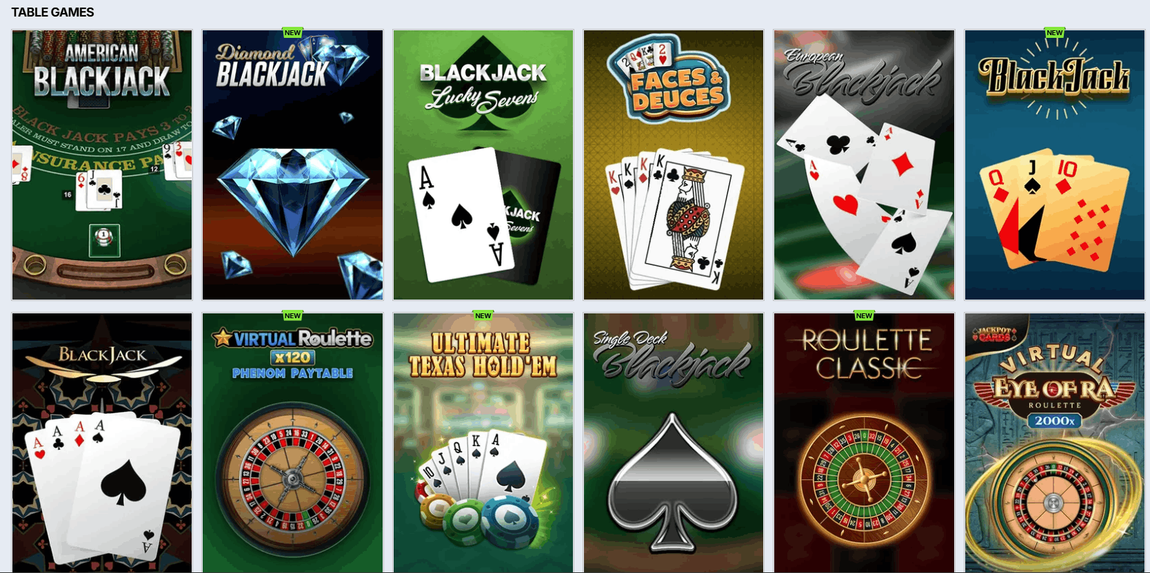 Zoccer Casino table games