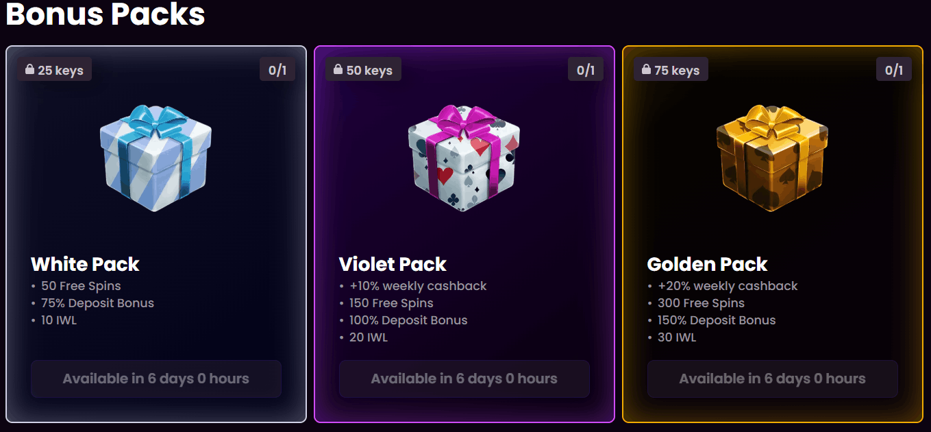 iWild Casino Weekly challenge bonus packs