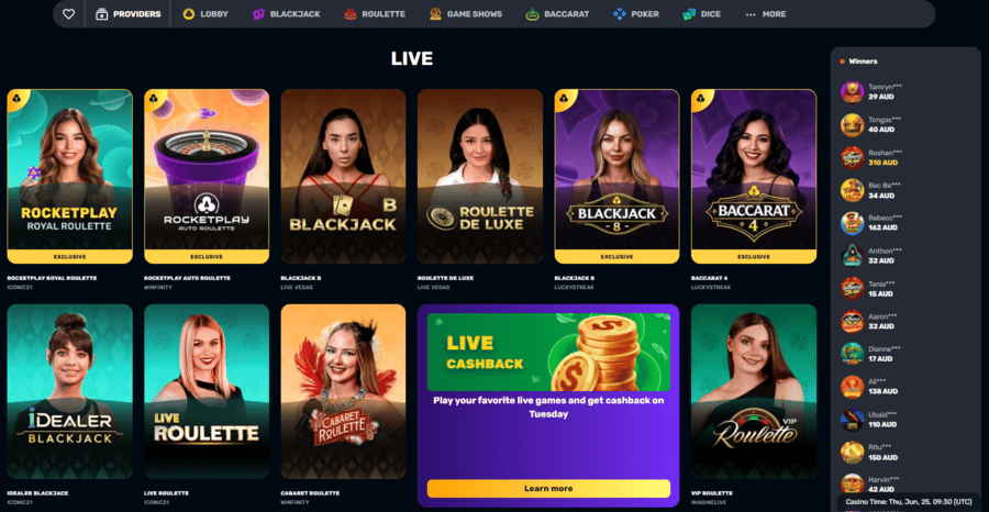 Rocketplay Casino live dealer