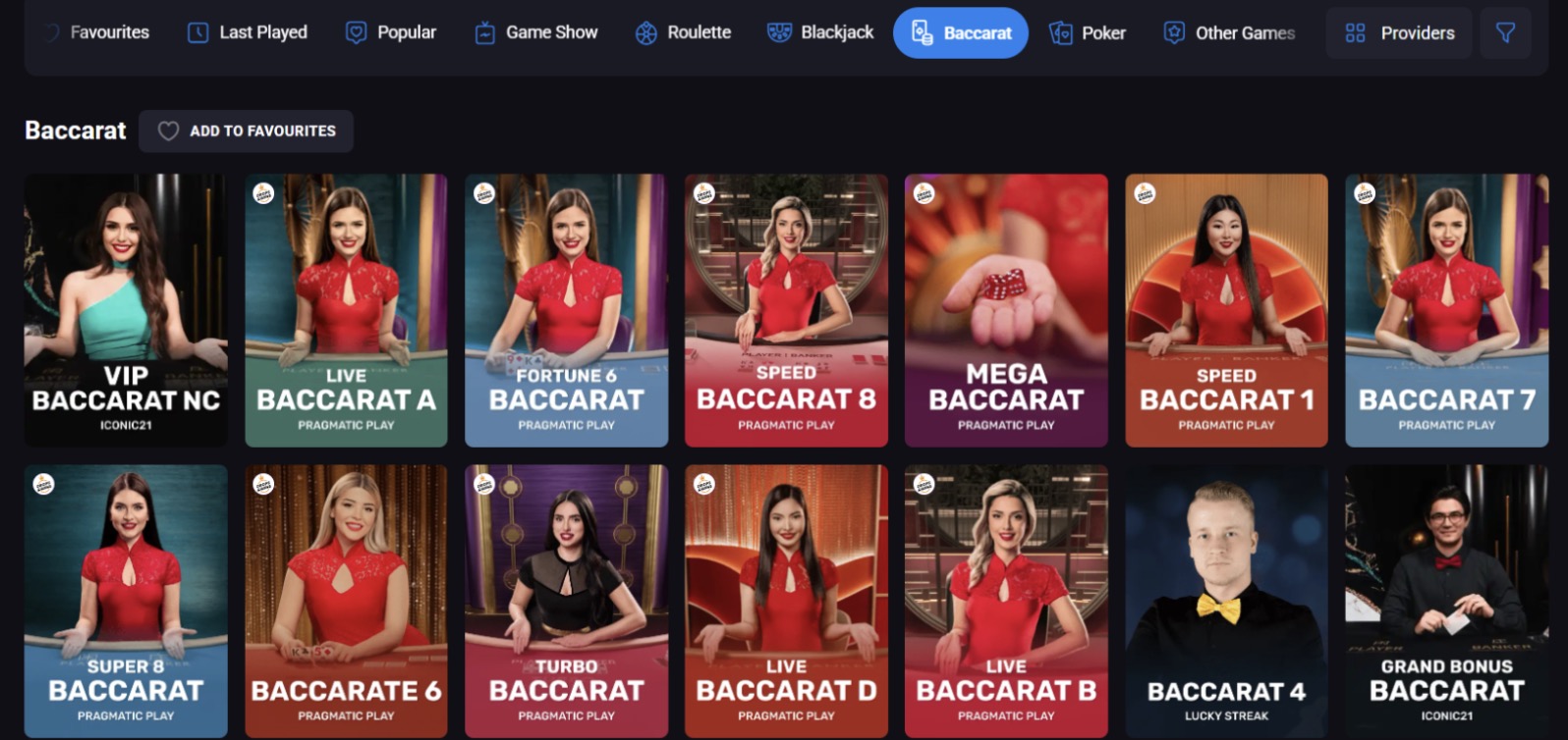 Lucky Vibe baccarat lobby