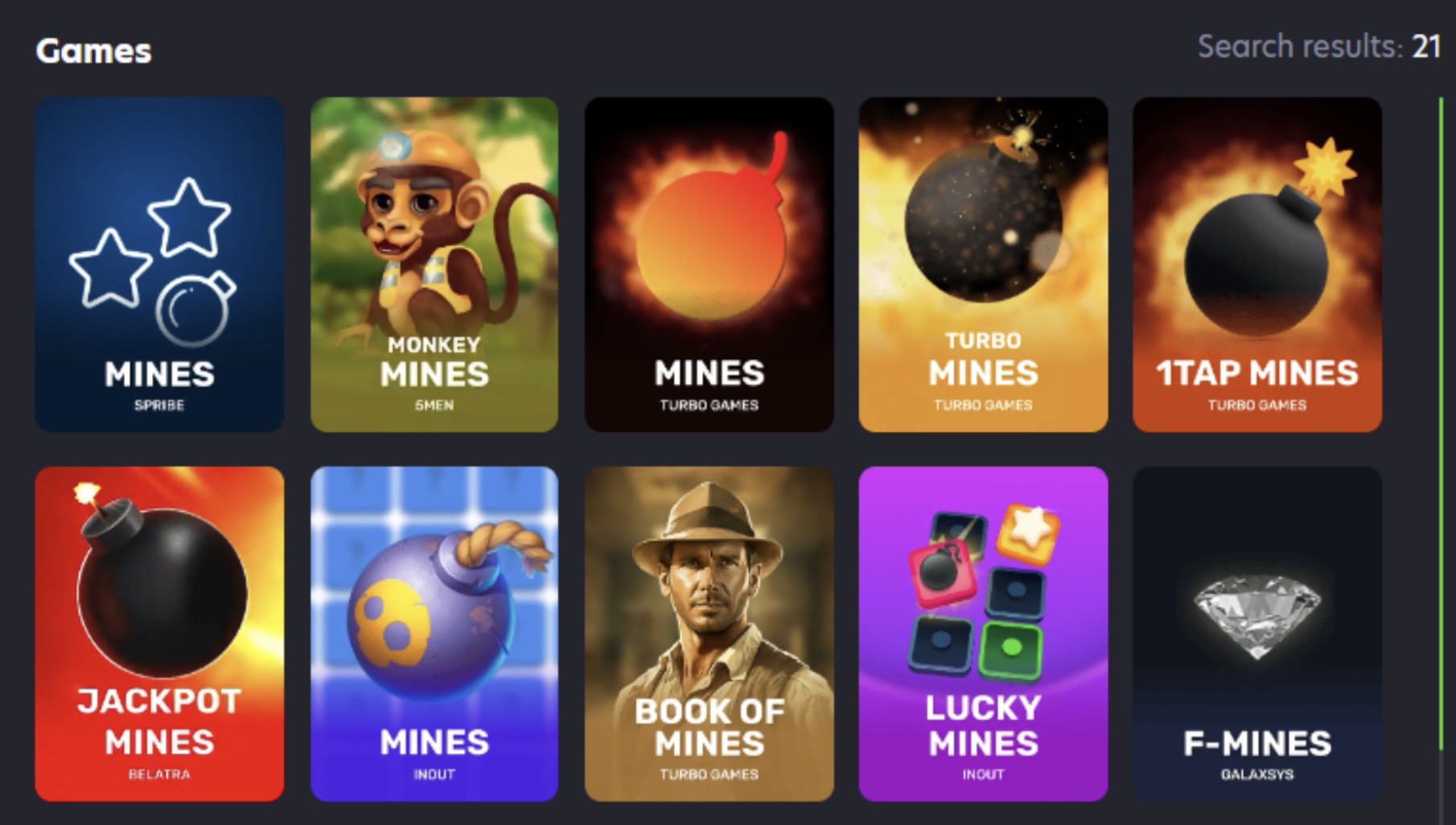 Neospin Casino Mines available games