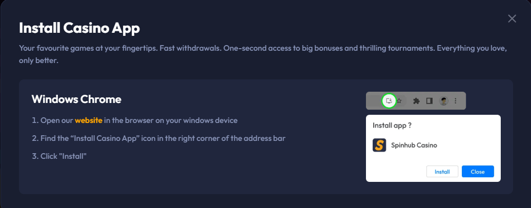 SpinsHub Casino mobile app
