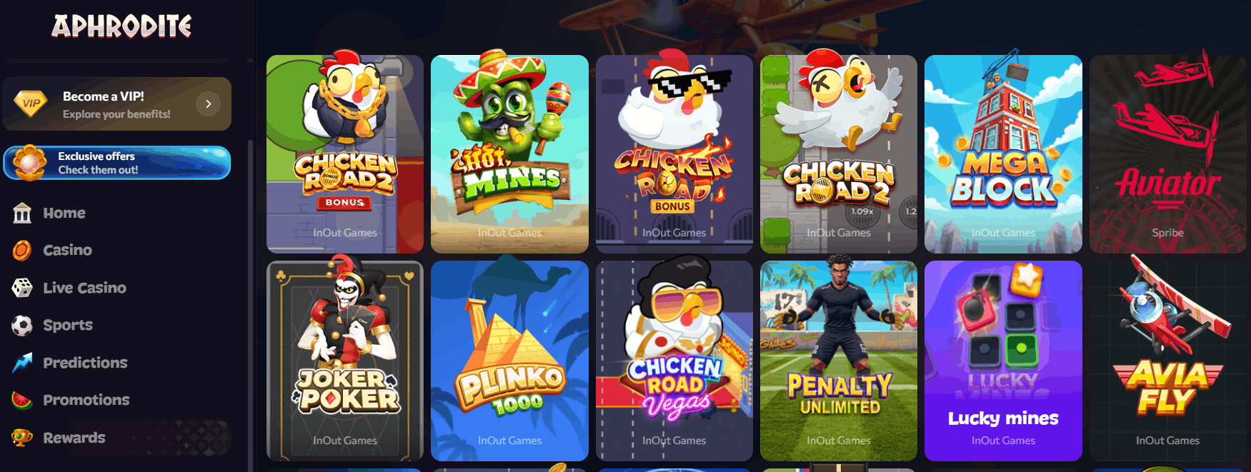 Aphrodite Casino instant games