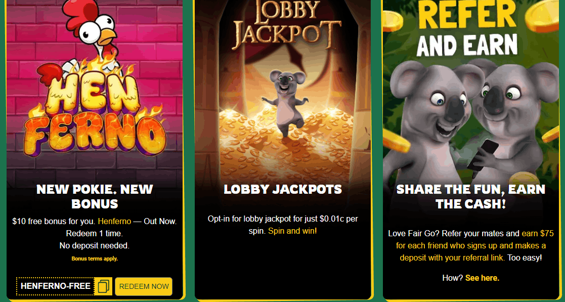 FairGo referral, jackpots, and new pokie bonuses