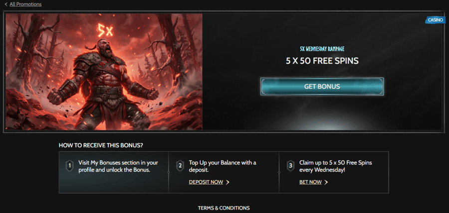 Godz Casino daily reload free spins bonus