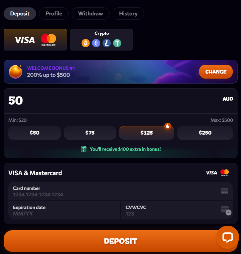 Aphrodite Casino available payment methods