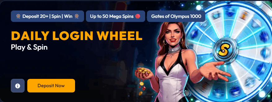 SpinsHub Casino daily login wheel promo
