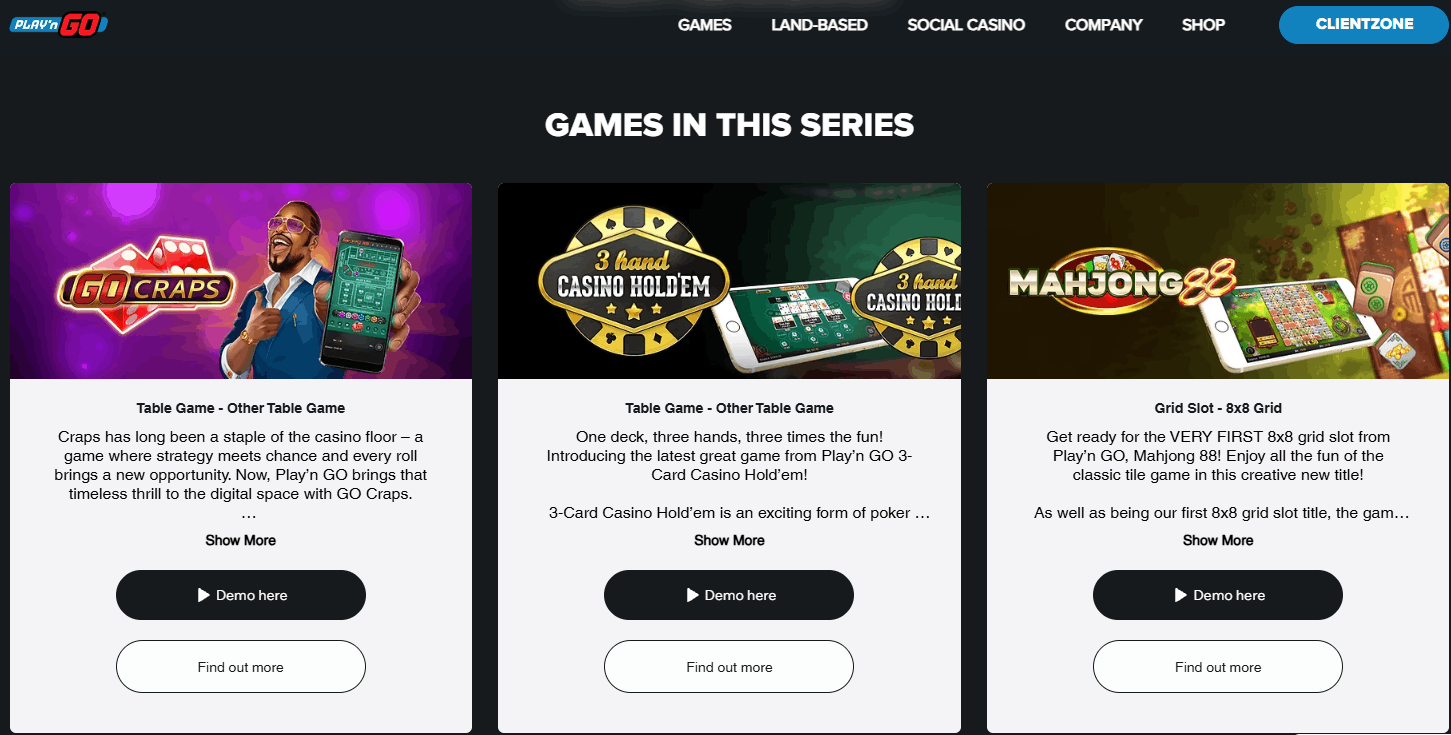 Play'n GO GO Craps, Casino Hold'em and Mahjong 88