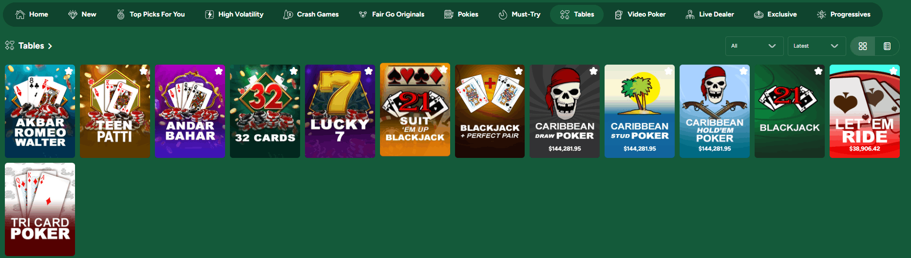 FairGo casino table games