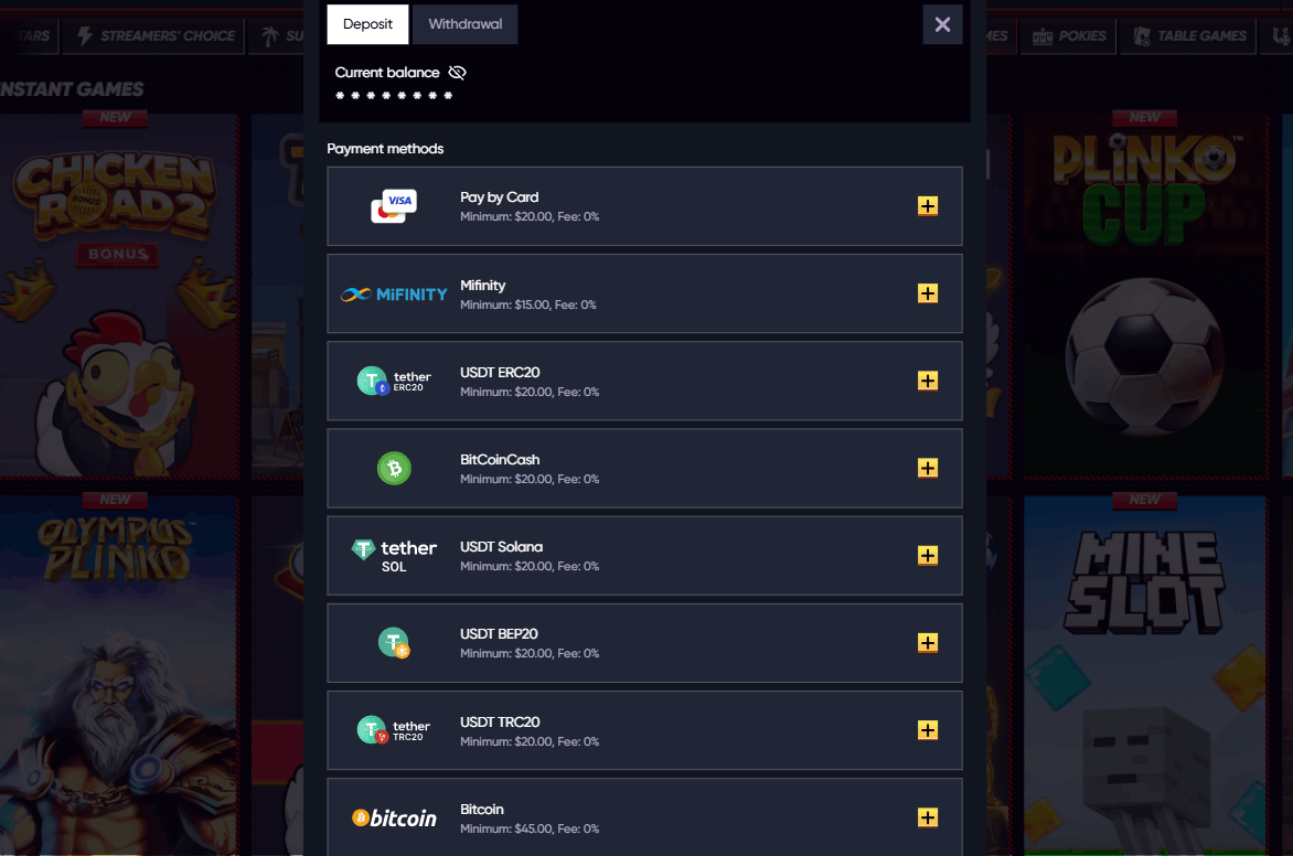 QuickWin Casino payment methods