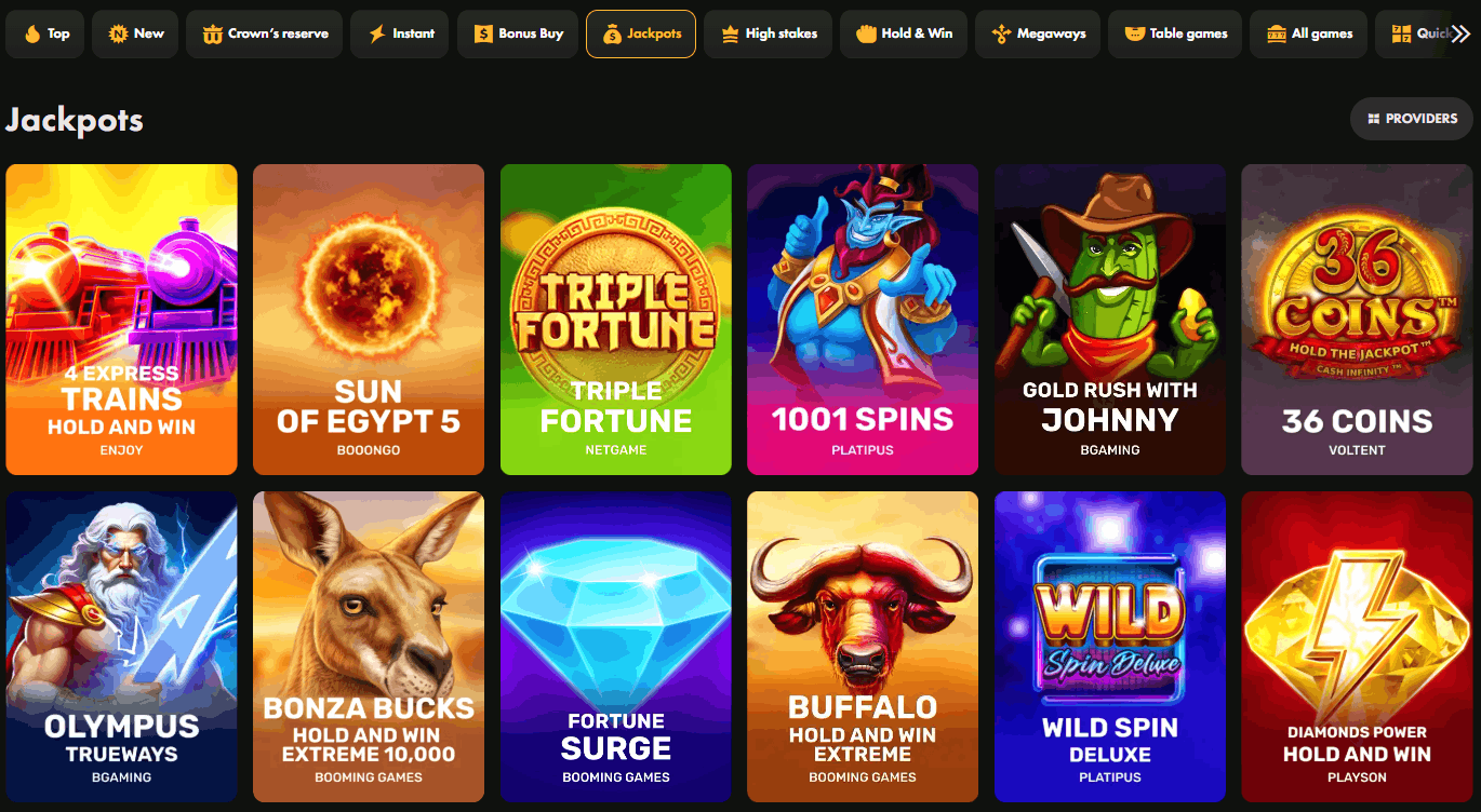 Wincrown jackpot games