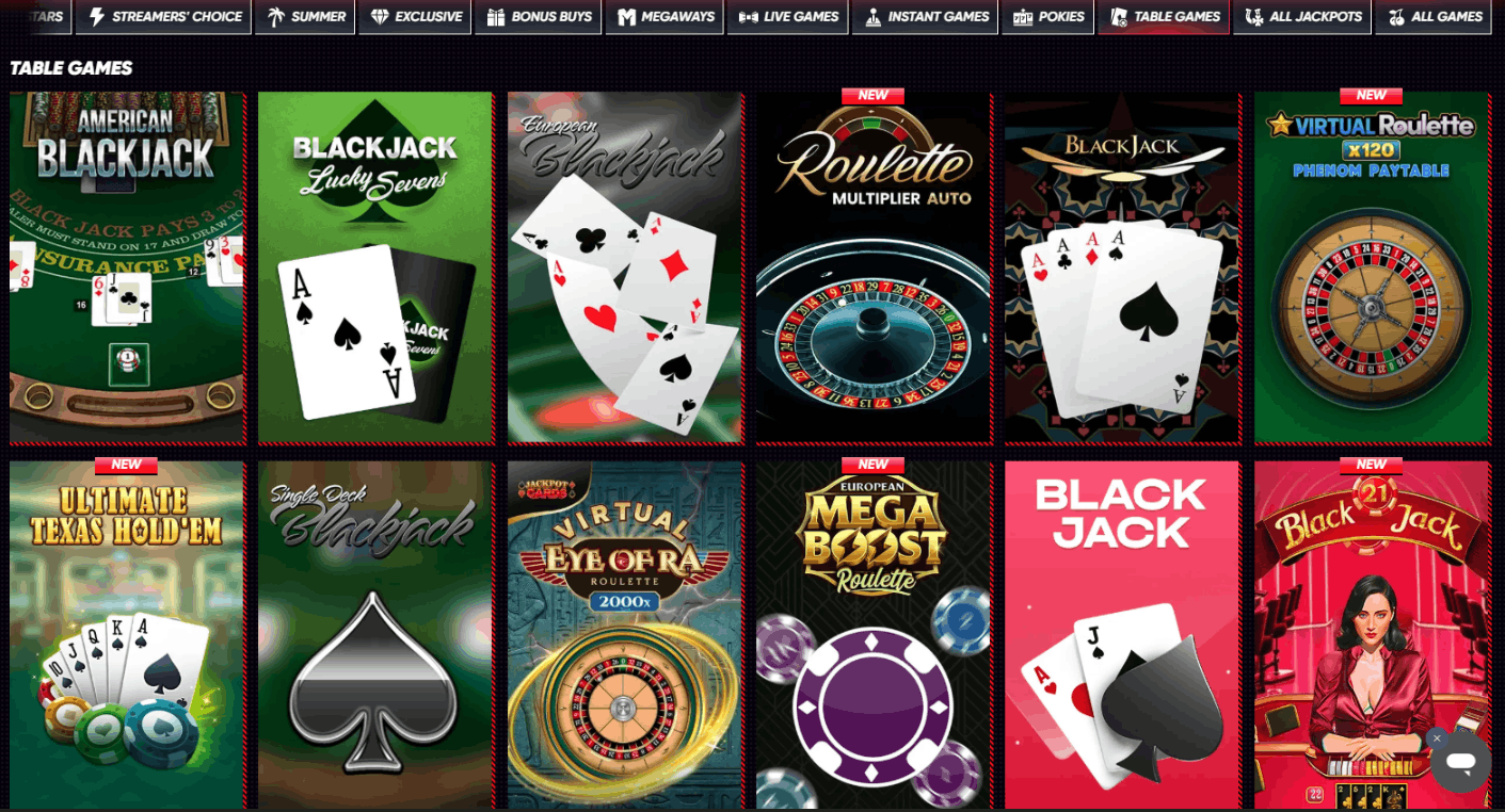 QuickWin Casino table games