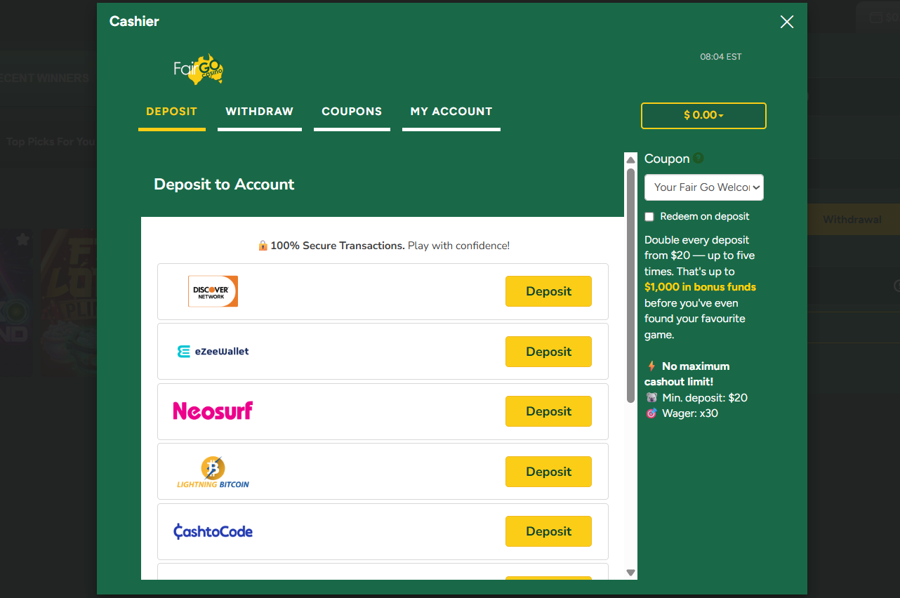 FairGo casino payment options