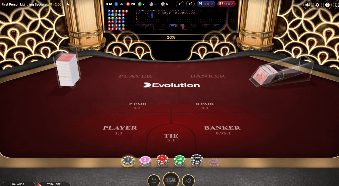 First Person Lightning Baccarat live dealer game by Evolution Gaming