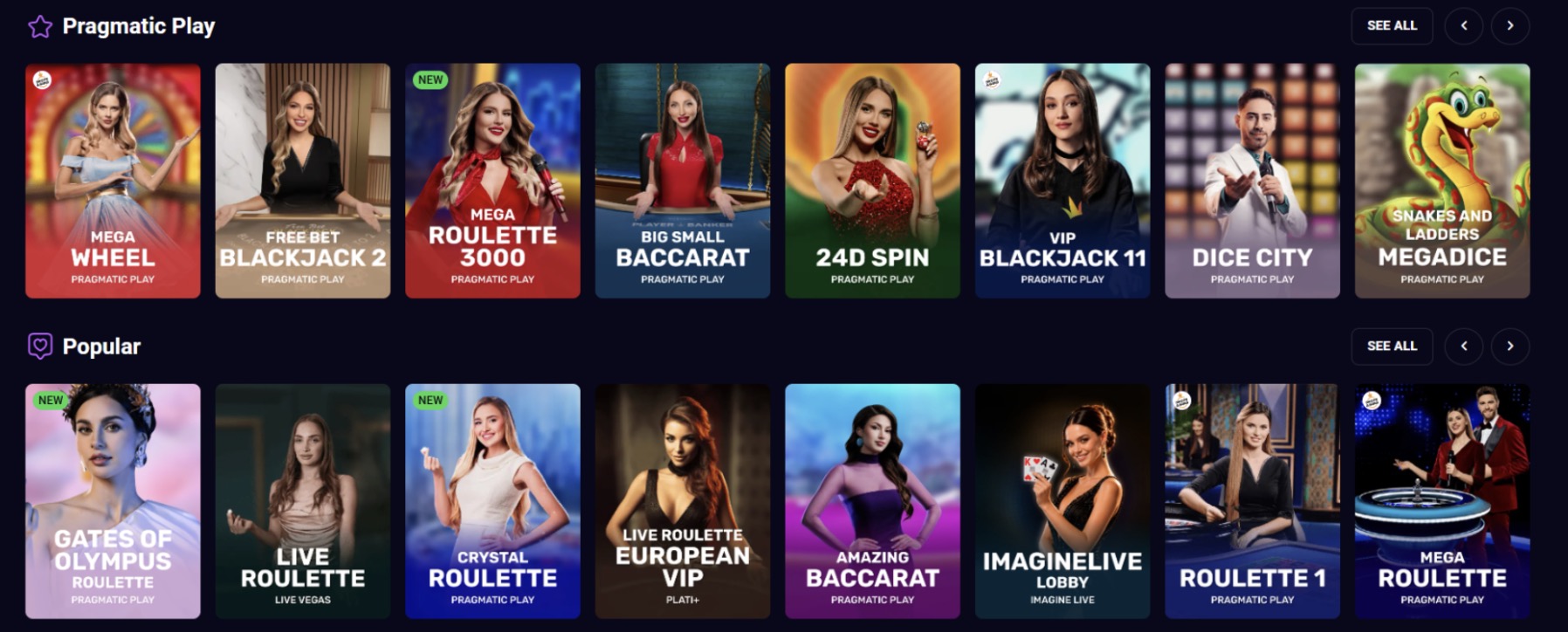 Lucky7even Casino live dealer lobby
