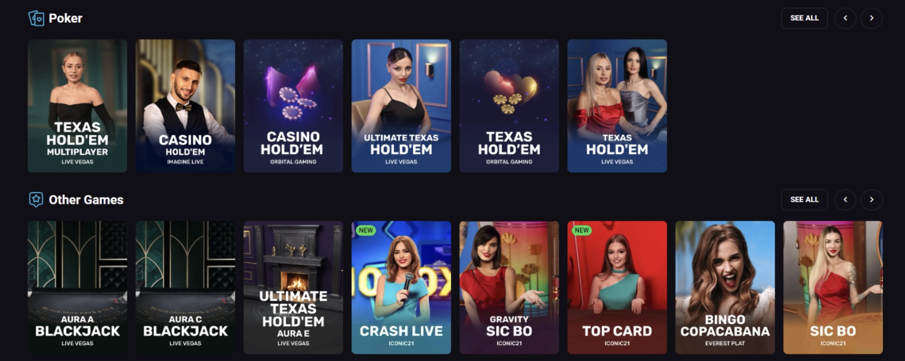PlayMojo live poker section