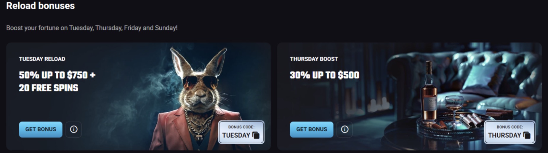 PlayMojo reload bonuses